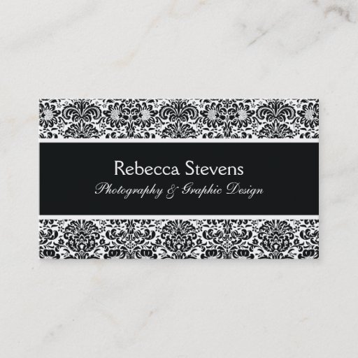 Customizable Black and White Damask Business Card