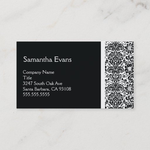 Customizable Black and White Damask Business Card