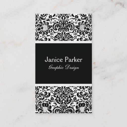 Customizable Black and White Damask Business Card
