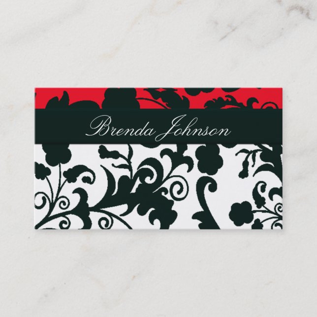 Black and White Damask Business Card (Front)