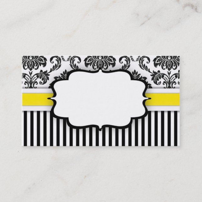 Black and White Damask Business Card (Front)