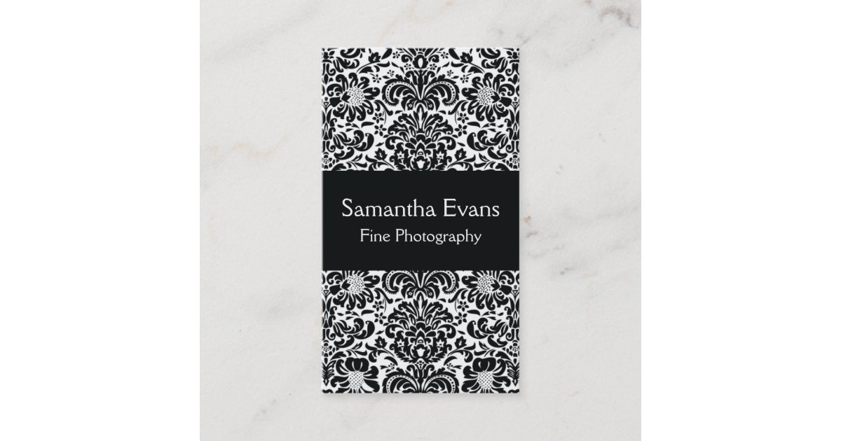 Black and White Damask Business Card | Zazzle