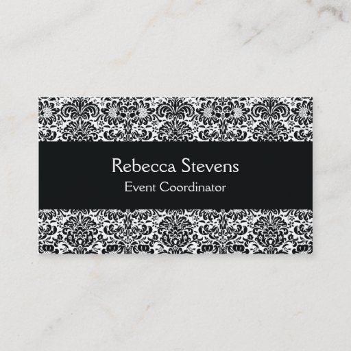 Customizable Black and White Damask Business Card
