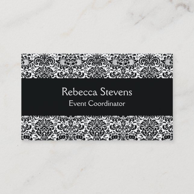 Black and White Damask Business Card (Front)