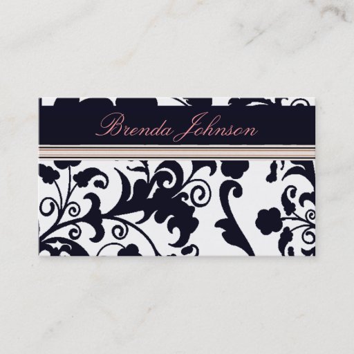Customizable Black and White Damask Business Card
