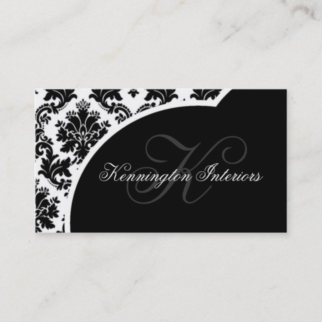 Black and White Damask Business Cards (Front)