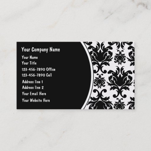Customizable Black And White Damask Business Cards