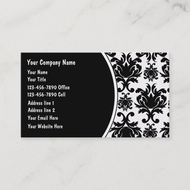 Black And White Damask Business Cards (Front)
