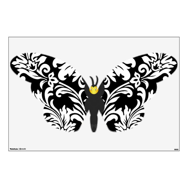 Black and White Damask Butterfly Wall Decal (Front)