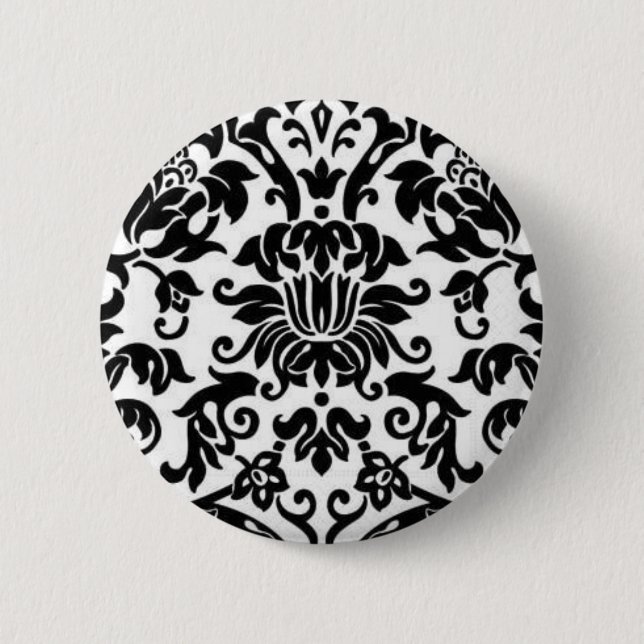 Black and White Damask Button (Front)