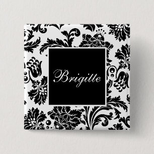 Black and white damask button