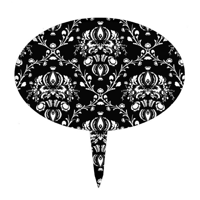 Black and White Damask Cake Topper (Front)