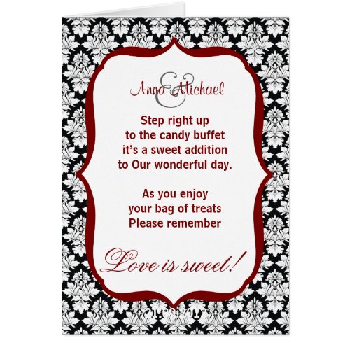 Black and White damask Candy Buffet Poem Card