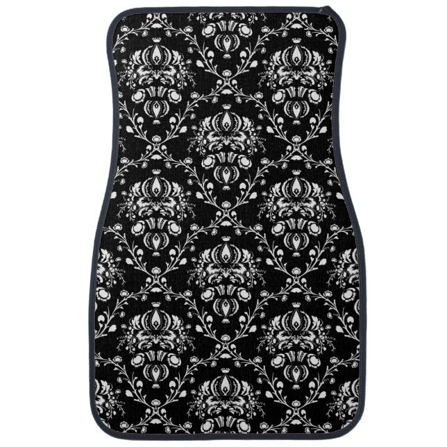Black and White Damask Car Floor Mat (Front)