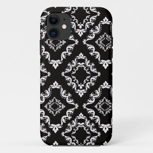 Black and White Damask iPhone 11 Case