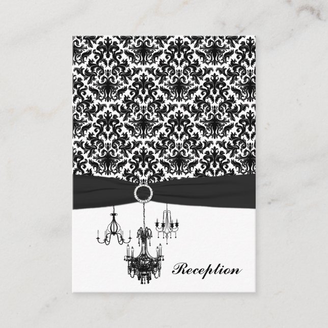 Black and White Damask Chandeliers Enclosure Card (Front)