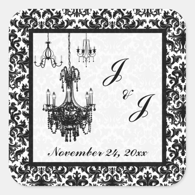 Black and White Damask Chandeliers Sticker (Front)
