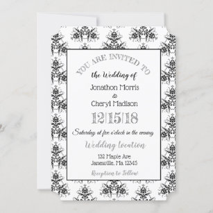 Black and White Damask Classy Wedding invitations