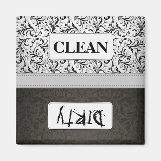 Black and White Damask Clean / Dirty Dishwasher Magnet