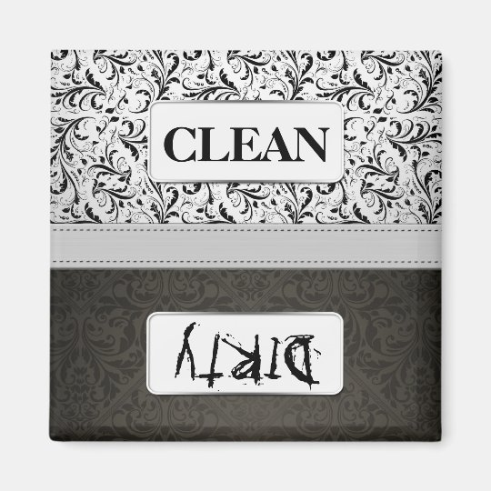 Black and White Damask Clean / Dirty Dishwasher