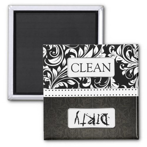 Black and White Damask Clean  Dirty Dishwasher Magnet