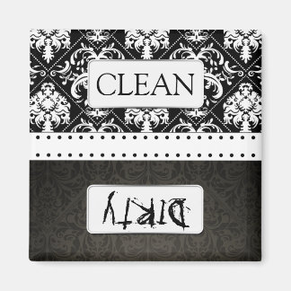Black and White Damask Clean / Dirty Dishwasher Magnet