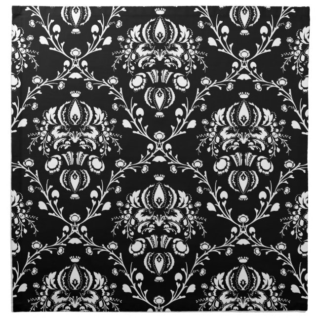 Black and White Damask Cloth Napkin (Front)