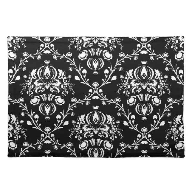 Black and White Damask Cloth Placemat (Front)