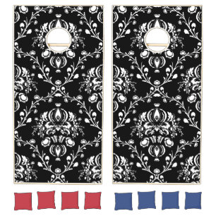 Black and White Damask Cornhole Set
