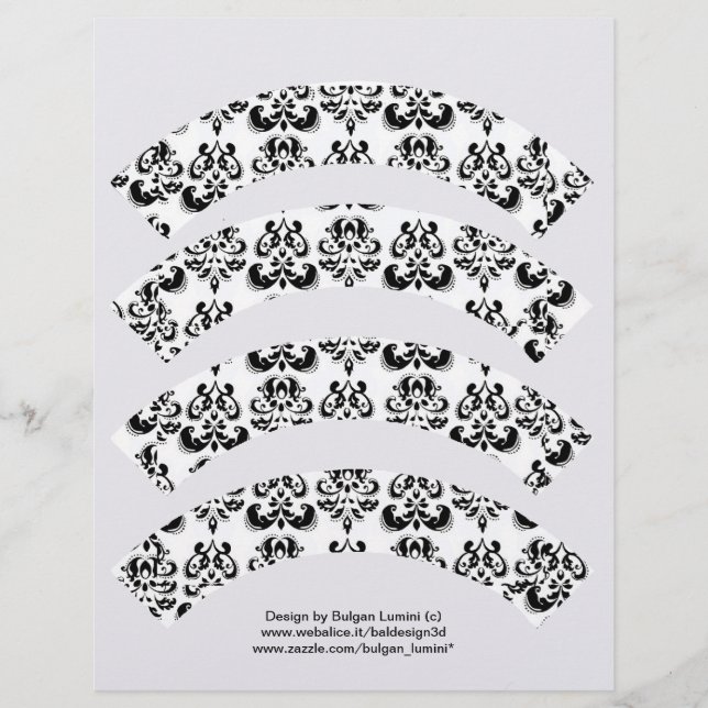 BLACK AND WHITE DAMASK CUPCAKE LINER CUTOUT (Front)