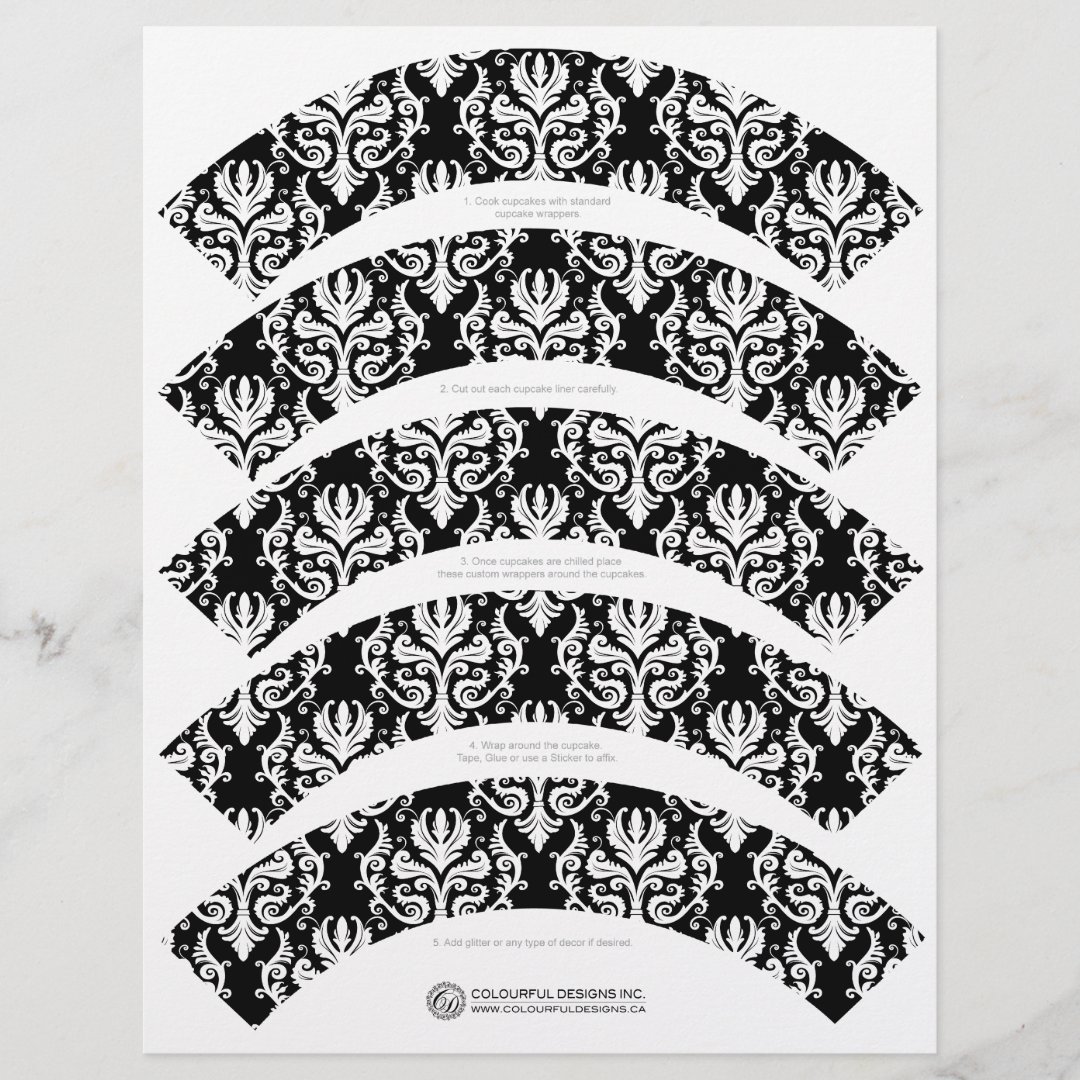 Black and White Damask Cupcake Wrappers Zazzle