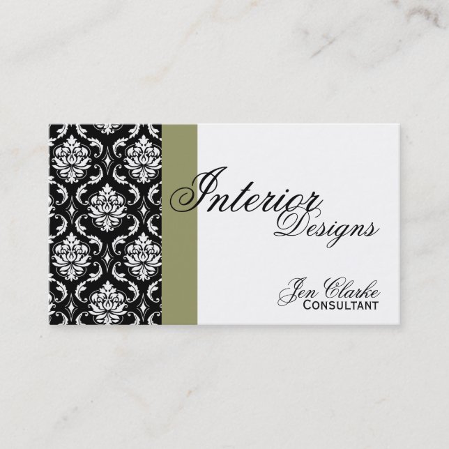 Black and White Damask Elegant Business Card (Front)