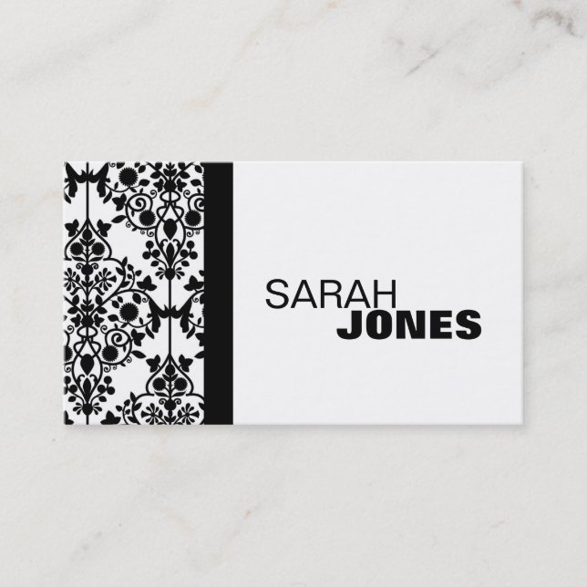 Black and White Damask Elegant Business Card (Front)