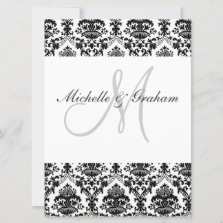 Black and White  Damask Elegant Wedding Invitation