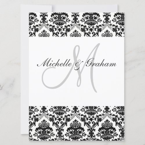 Black and White  Damask Elegant Wedding Personalized Invite