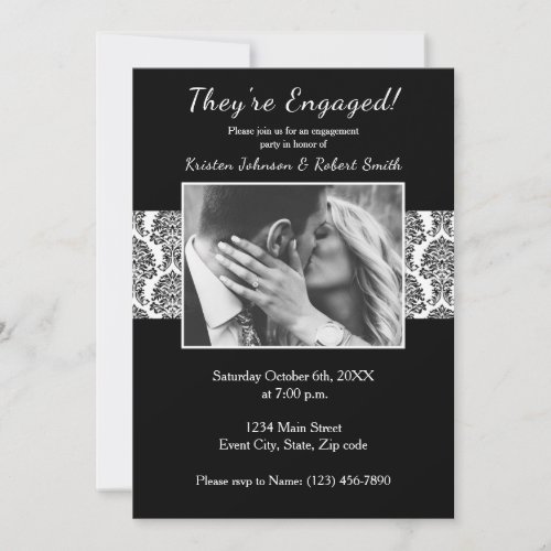 Black and white Damask Engagement Party Invitation