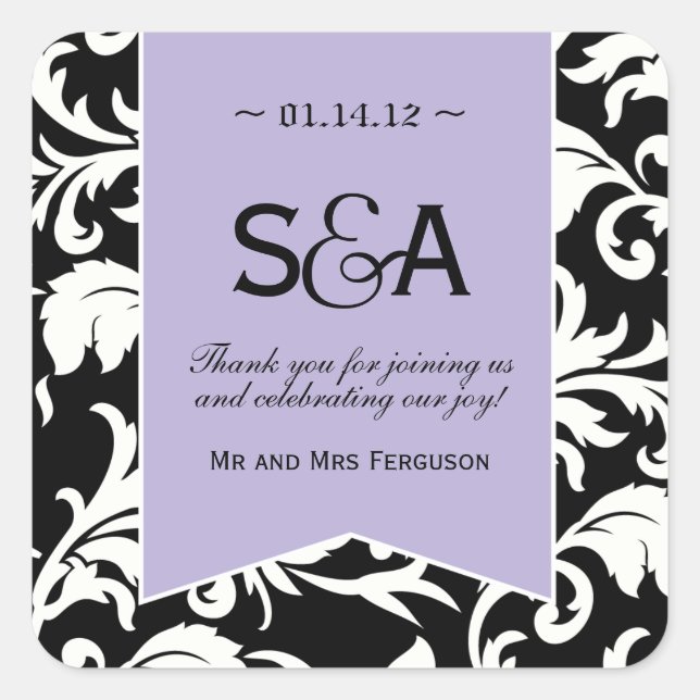 Black and White Damask Favor Stickers (Front)