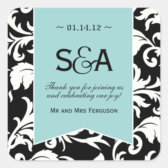 Black and White Damask Favor Stickers (Front)