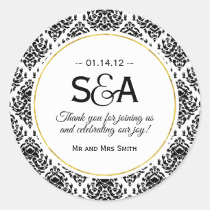 Black and White Damask Favor Stickers