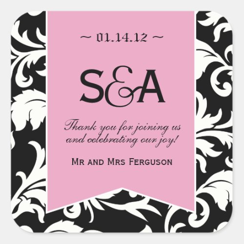 Black and White Damask Favor Stickers