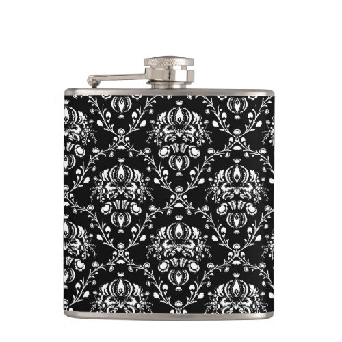 Black and White Damask Flask