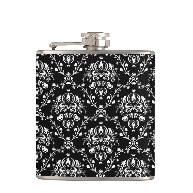 Black and White Damask Flask (Front)