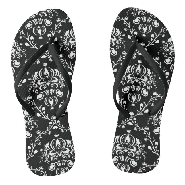 Black and White Damask Flip Flops (Footbed)