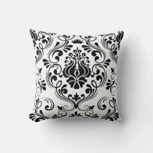 Black and White Damask Floral Pattern Elegant  Throw Pillow