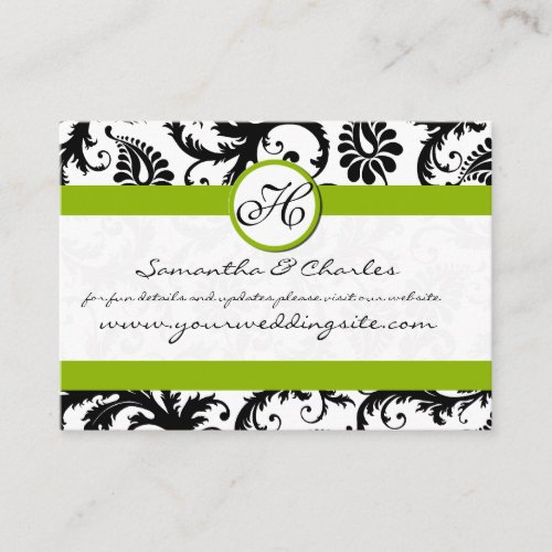 Black and White Damask Floral with Apple Green Business Cards