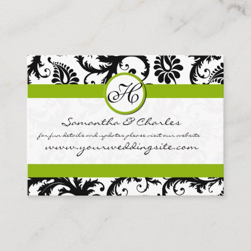 Customizable Black and White Damask Floral with Apple Green Business Cards