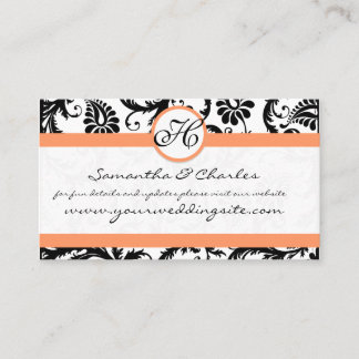 Black and White Damask Floral with Coral Trim Business Card