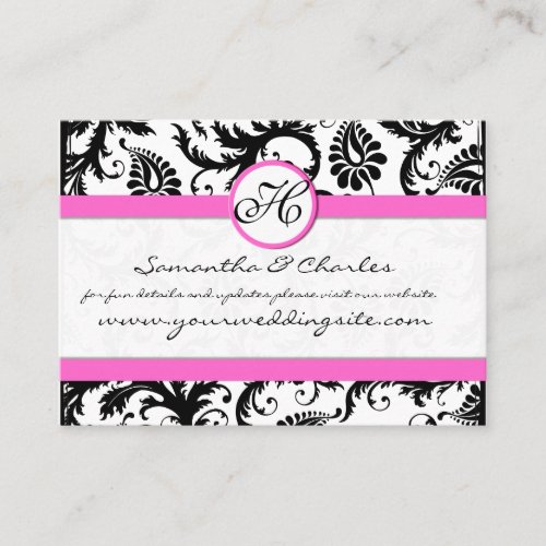 Black and White Damask Floral  with Pink Trim Business Card