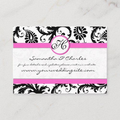 Black and White Damask Floral  with Pink Trim Business Card