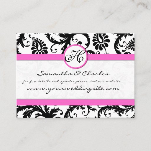 Customizable Black and White Damask Floral  with Pink Trim Business Card